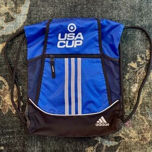 Adidas Blue and Black Drawstring Backpack with USA Cup Logo